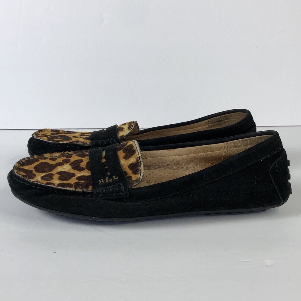 Lauren Ralph Lauren Women 9.5 Belen Suede Calf Hair Leopard‎ Print Driving Shoes